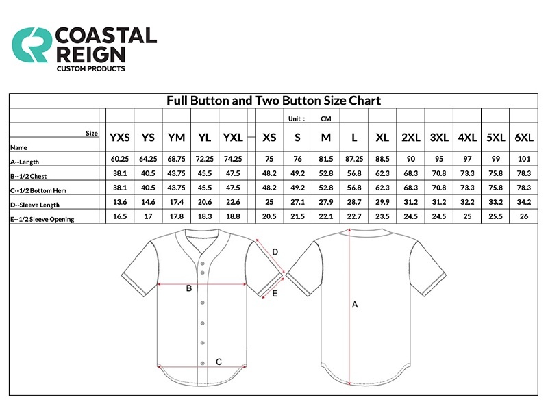 Custom Sublimated Two Button Youth Baseball Jersey Coastal Reign